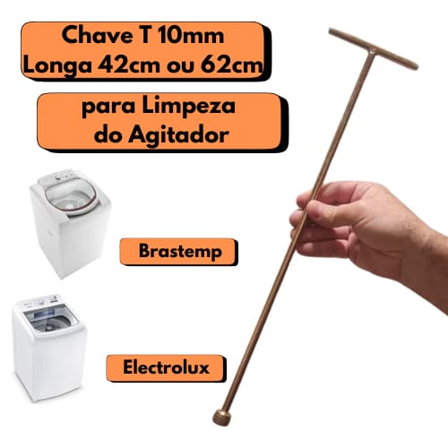 Chave T 10mm Canhão Longa Cabo Estendido Limpeza Manutenção Agitador Máquina  Lavar Roupa Brastemp Electrolux Lm08 Lm06
