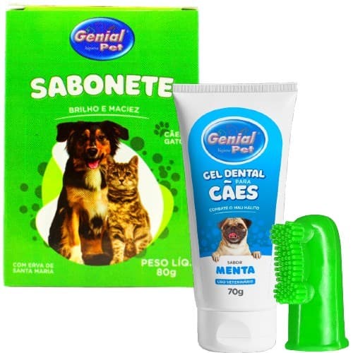 Kit Higiene Bucal E banho Para Caes e Gatos Sabonete + Pasta De Dente + Escova de Dente De Dedo