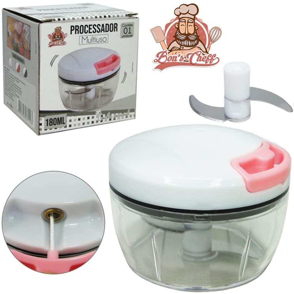 Processador De Alimentos Manual A Corda C/laminas De Inox 200ml 7x9cm