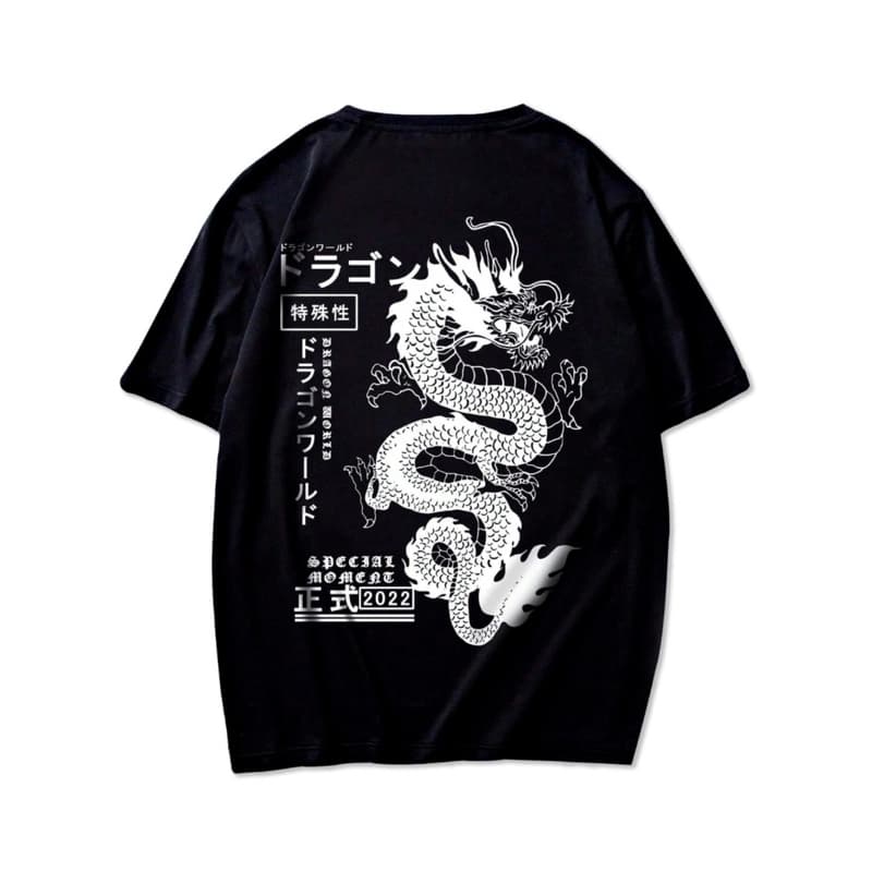 Camiseta Básica Masculina Dragão Academia Primavera Verão Streetwear Unissex