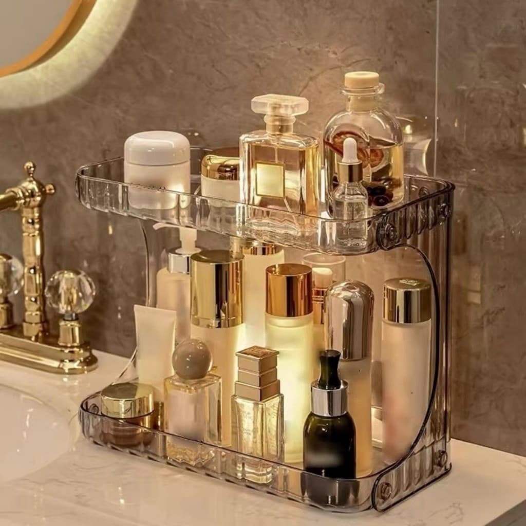 Organizador De Banheiro 2 camadas Prateleira De Maquiagem Acrílica Grande Capacidade Suporte De Cosmético Liptick