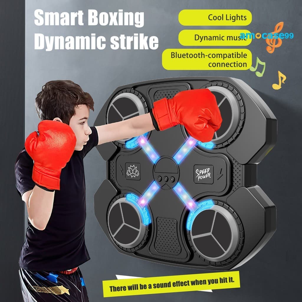 Máquina De Boxe Música Com Luvas De Parede Compatível Bluetooth Eletrônico Inteligente LED Treinamento