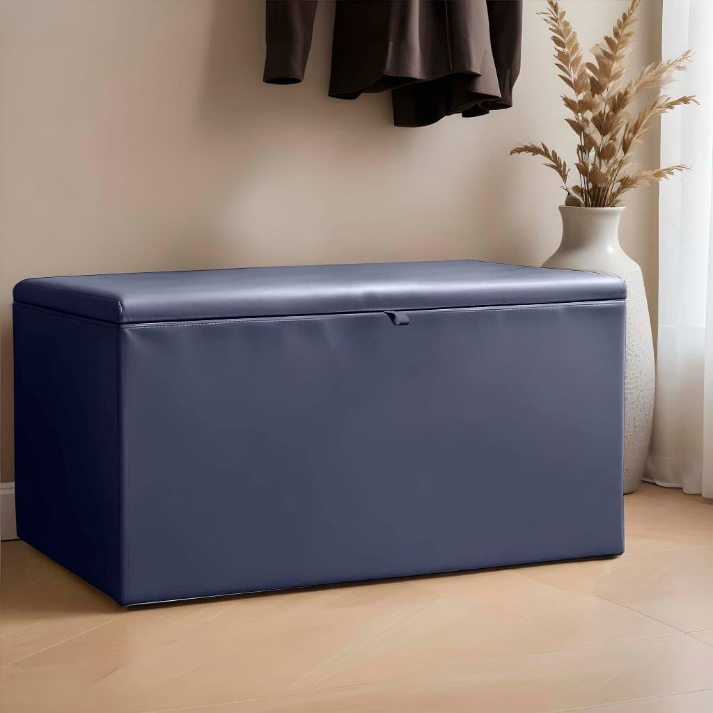 Baú Grande Retangular Em Couro Sintético 90x40x44cm - Azul Marinho