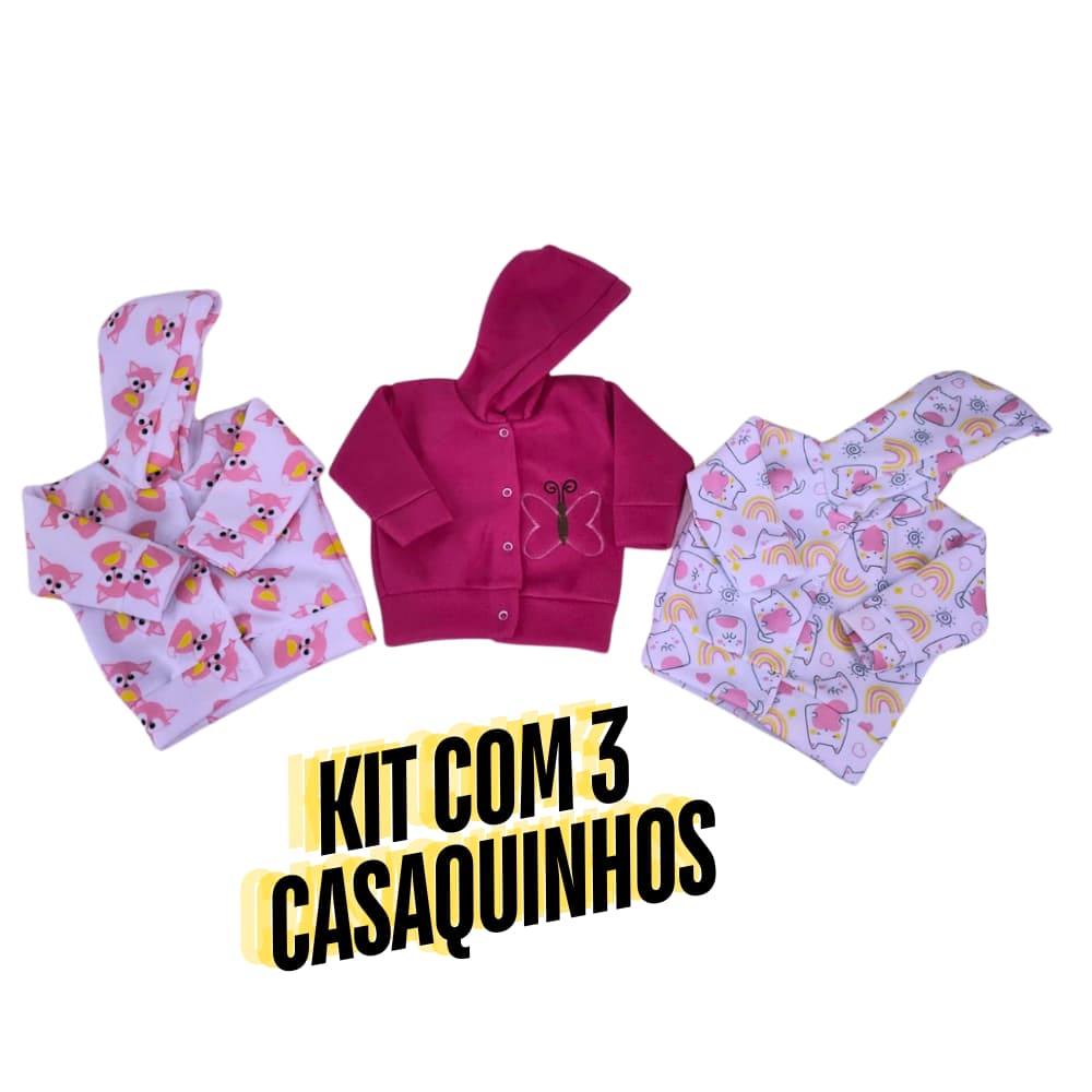 Casaquinho Inverno Bebê Soft Capuz-KIT COM 3- Menino Menina