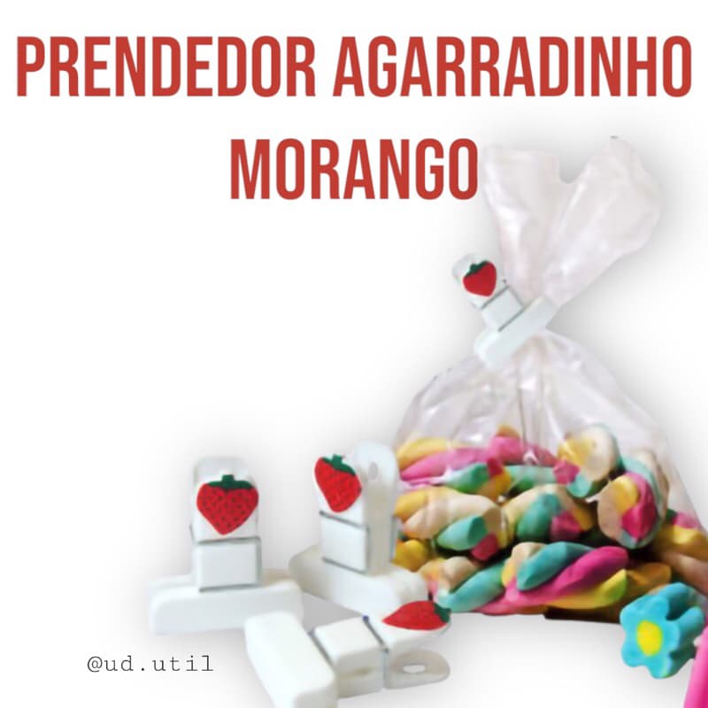 Prendedor De Embalagem Agarradinho Morango Com 04 Peças - Fecha Saco, Sela Embalagem, Saquinhos De Alimentos Multiuso