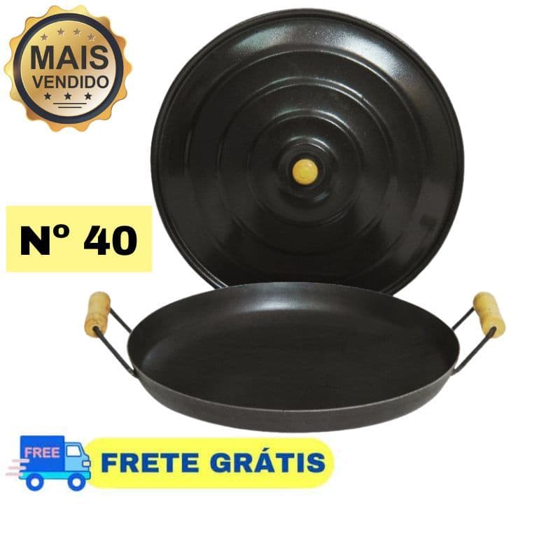Panela Paellera Aço Ferro - Frigideira Wok - Tacho - Paella Chapa Disco De Arado Com Cabo De Madeira