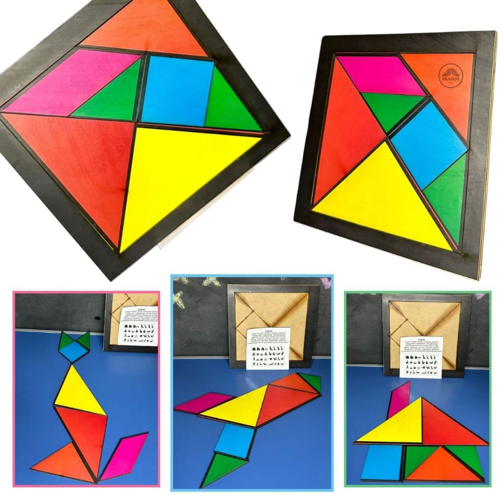 Tangram Brinquedo Educativo Colorido em Madeira MDF 17cmx17cm