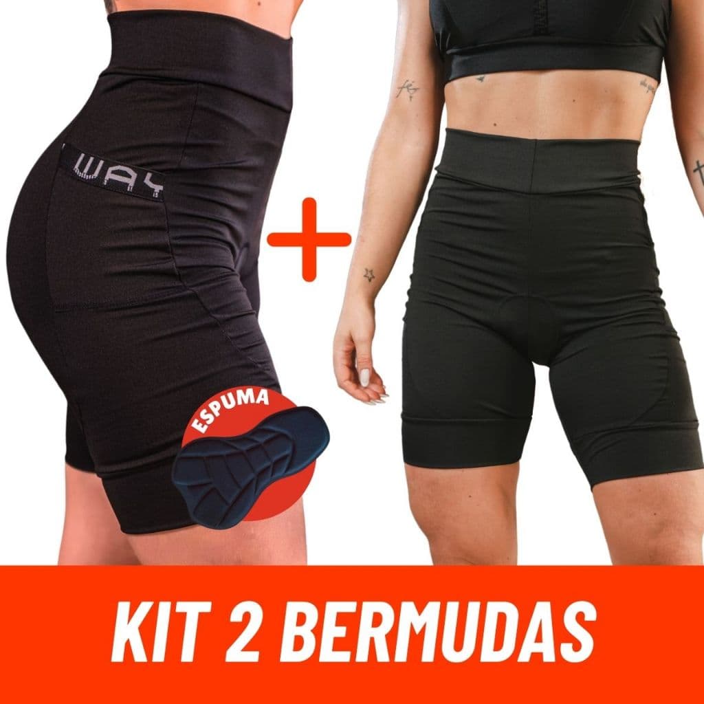Kit Short Ciclismo Feminino Forro Espuma Bermuda de Bike Ciclistas Calça com Bolsos Preta Pedal Mtb