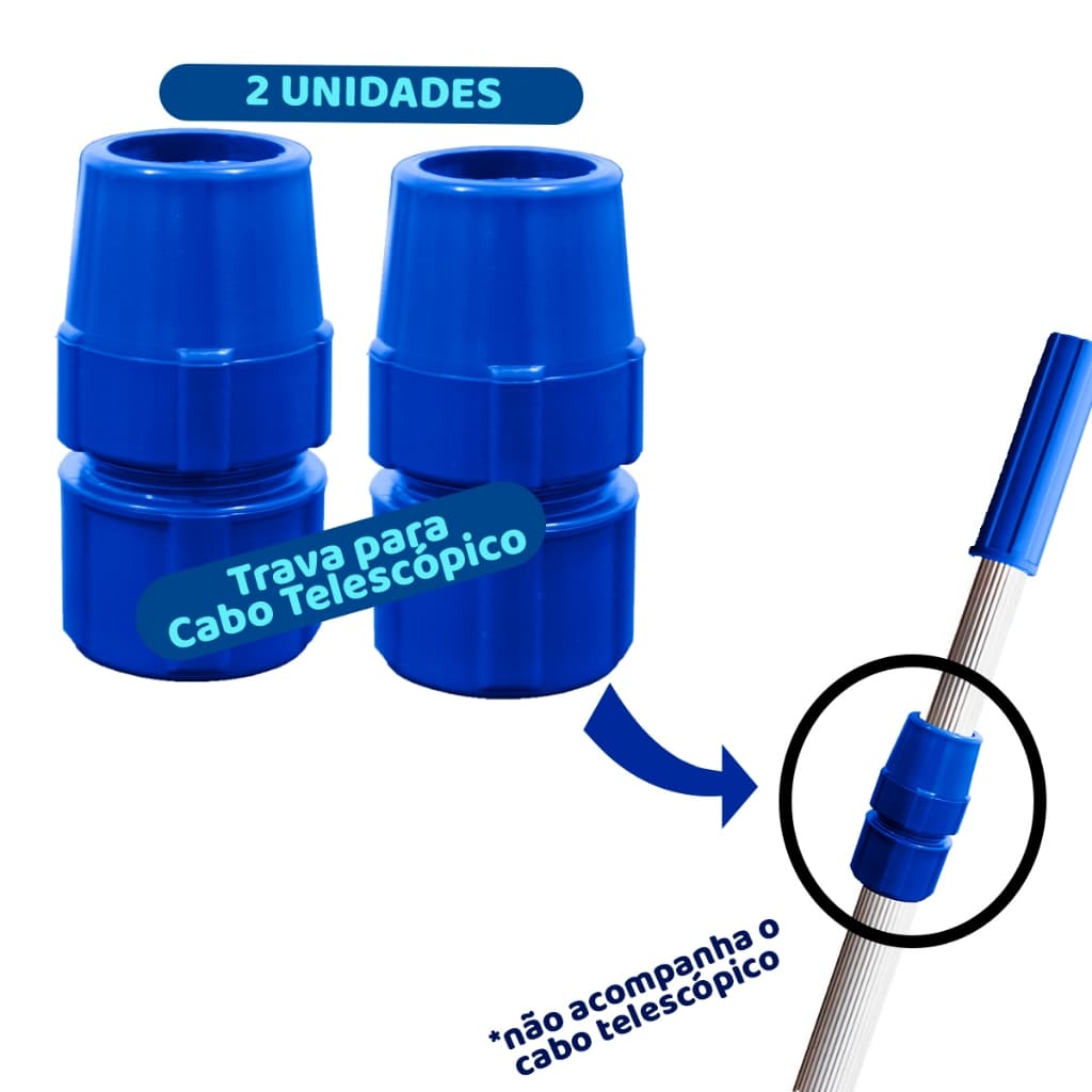 Kit 2 Trava Para Cabo Telescópico Haste Alumínio Extensor Pinça Porca Excentrico Para Piscinas