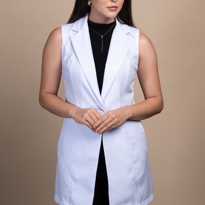 Jaleco Feminino Branco Sem Manga Acinturado Envio RÁPIDO