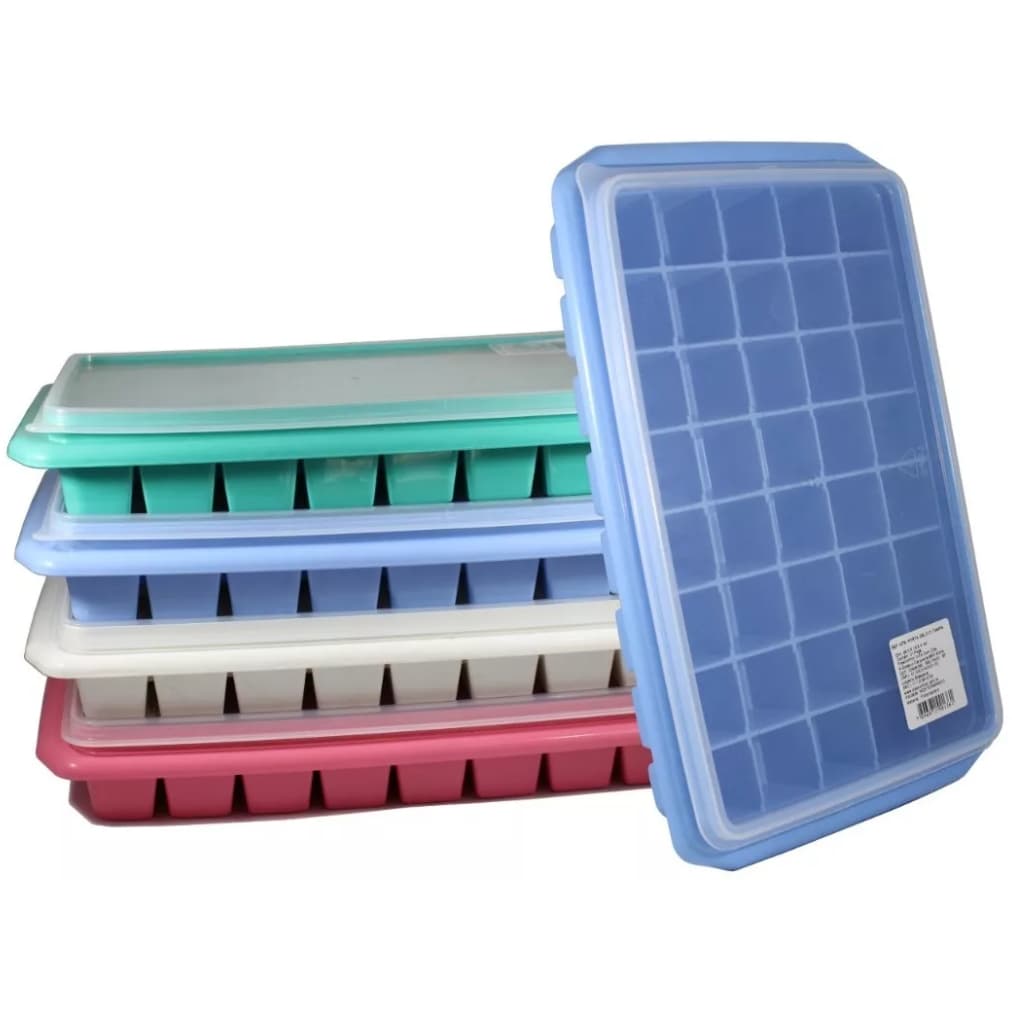 Forma Porta Gelo Com Tampa 40 Cubos Bandeja Grande Plástico Plasnorthon