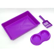 Kit Caixa de Areia Para Gatos Com Comedouro Bebedouro Duplo + Pá Higiênica