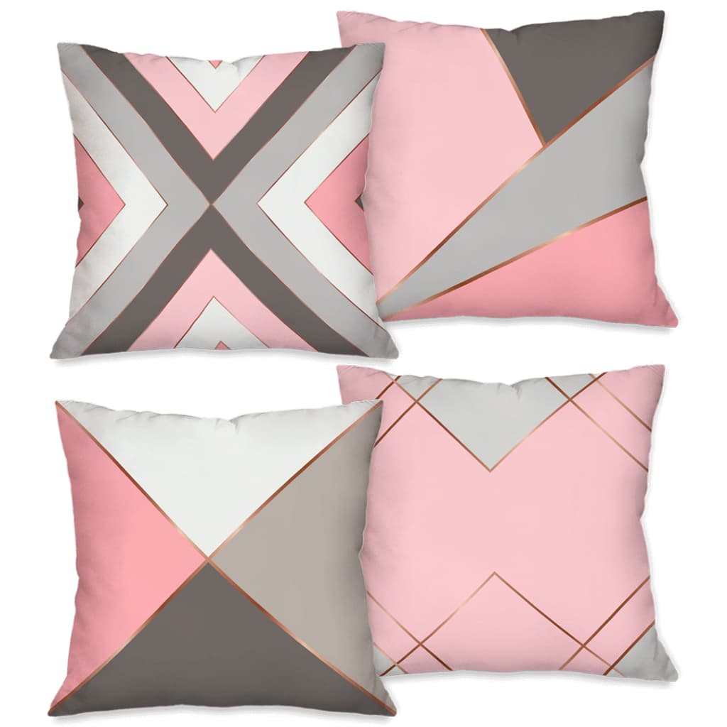 Kit com 4 Capas para Almofadas Decorativas Estilo Geométrico Rosa 45x45 cm