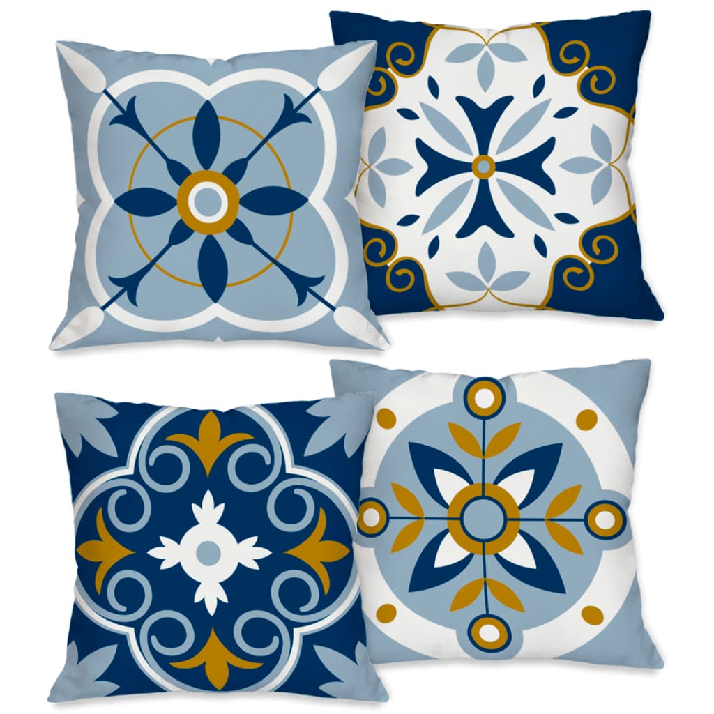 Kit: 04 Capas de Almofada Decorativas 45x45 cm Estilo Azulejo Portugês