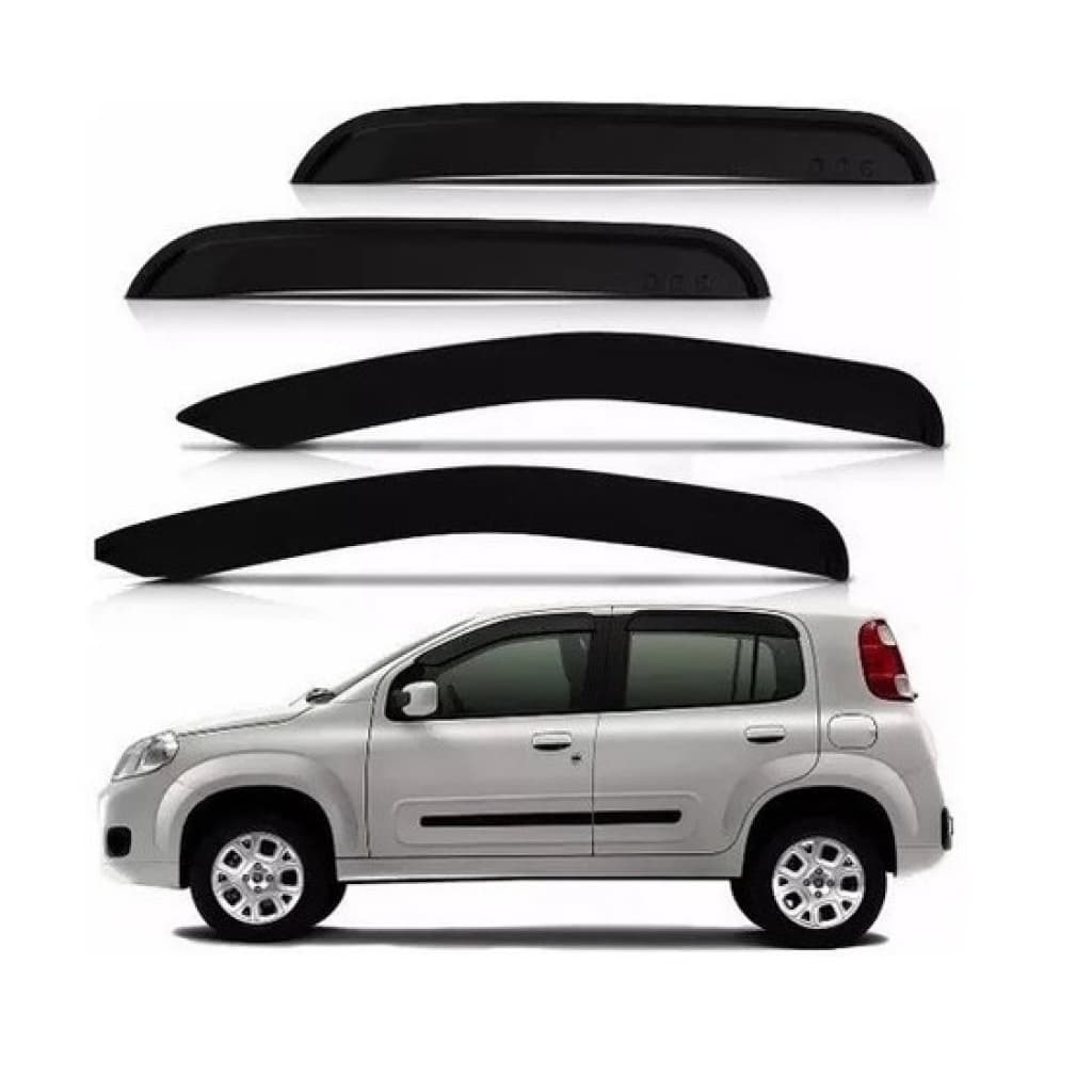 Kit Jogo Calha Chuva Defletor Fiat Uno Novo Vivace Attractive 2010 a 2022 4 Portas Fume