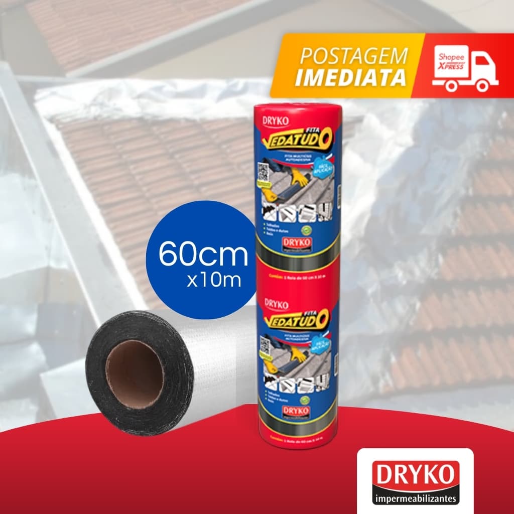 Manta Asfáltica Fita Aluminizada Telhado Auto Adesiva- 60cm X 10m