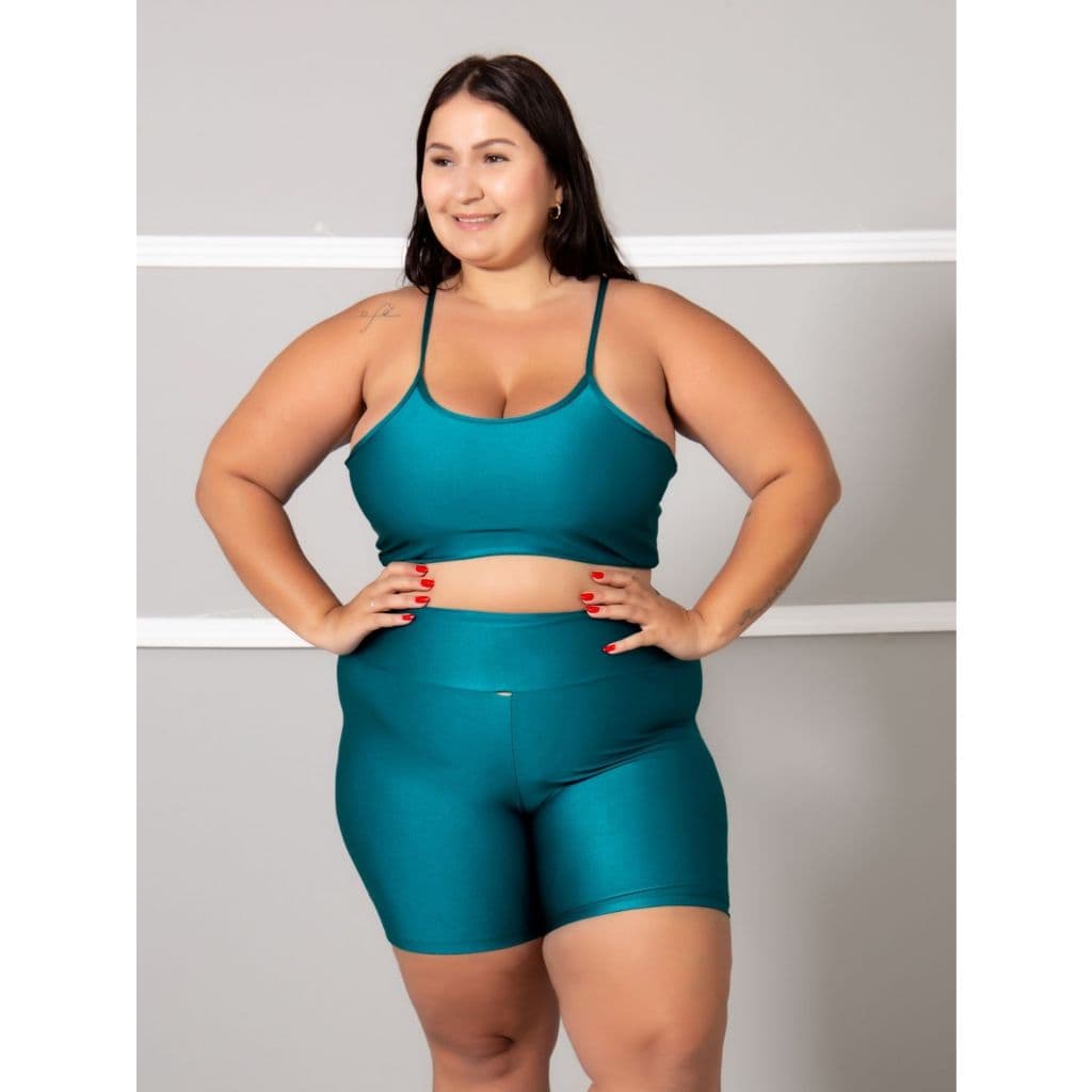 Conjunto Plus Size  Brilhoso (Bermuda + Top S/Bojo Plus) Academia 11178/11179