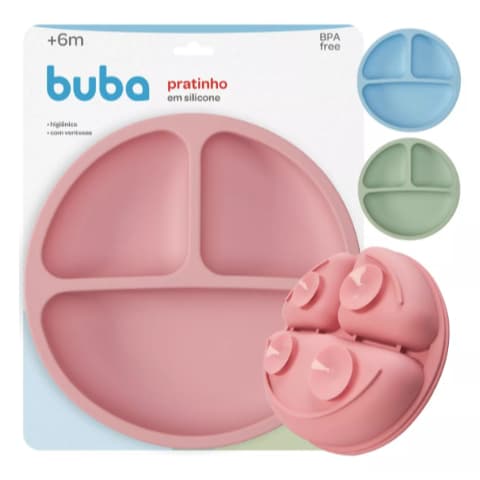 Pratinho Infantil Em Silicone Com Ventosa Rosa Buba