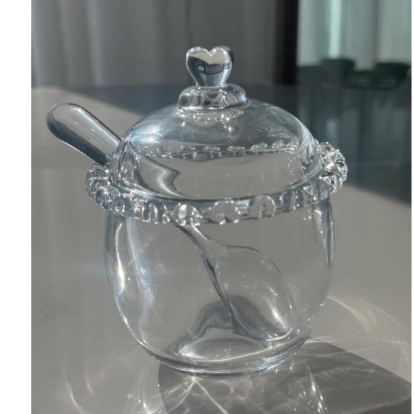 Açucareiro de Cristal com Colher Coração 9,5cm x 12cm- Lyor