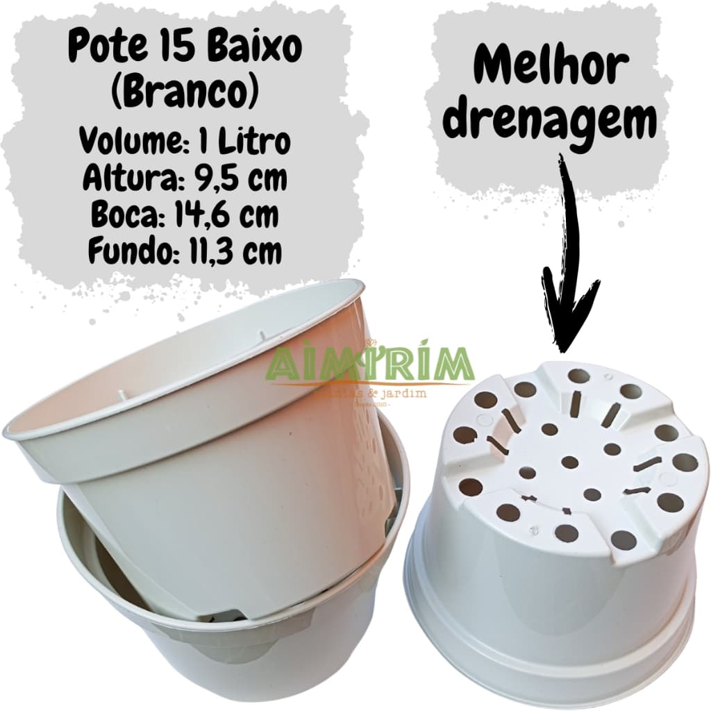 30 Vasos pote 15 baixo Branco com drenagem na cor Branca para