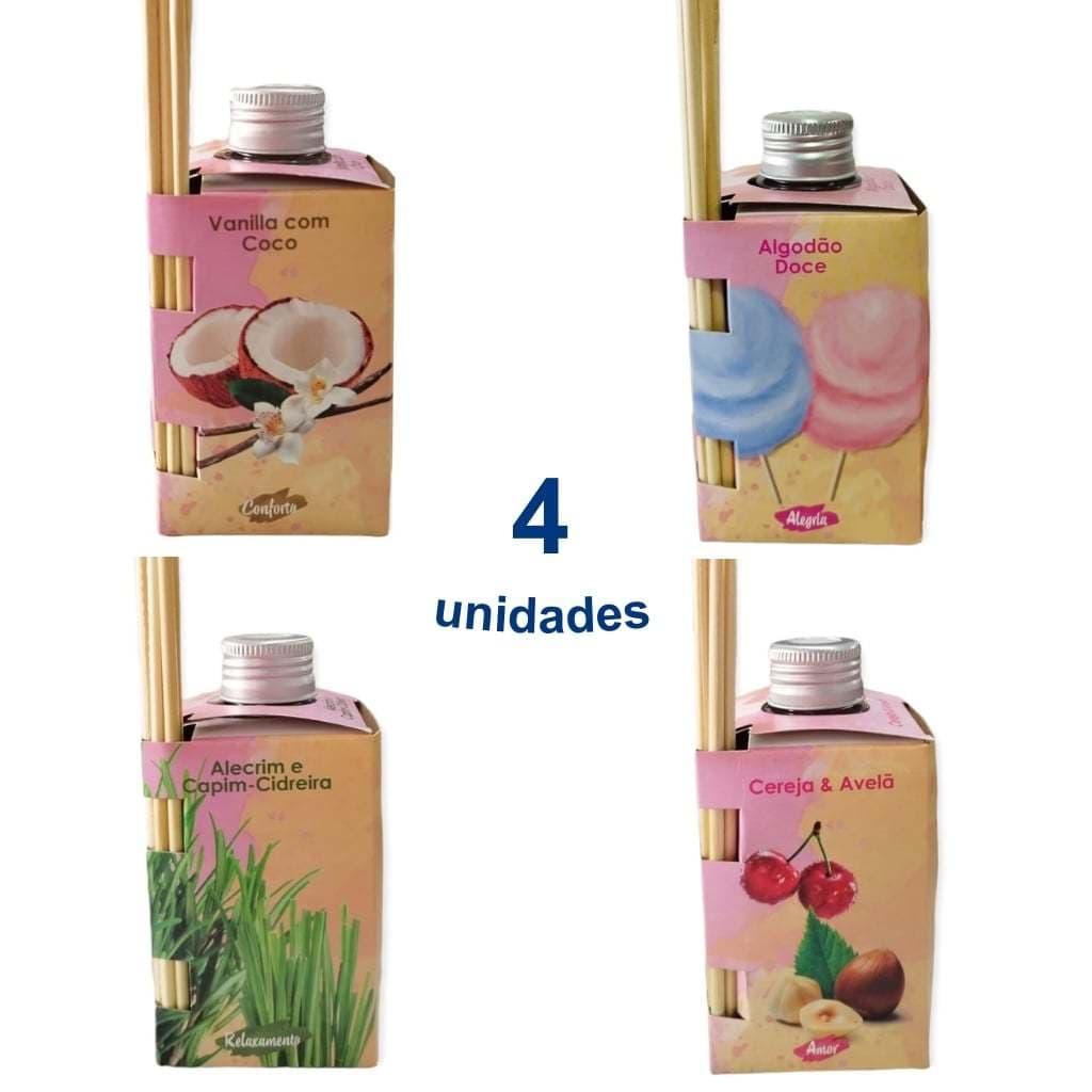 Kit 4 Aromatizador de Ambiente Difusor Aroma 280ml Luz Aromas Difusor Varetas Perfumado - Envio Já