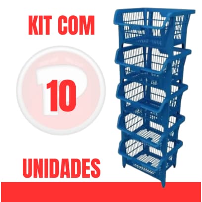 10 Cestos Empilhavel Expositor Organizador AZUL c/nota