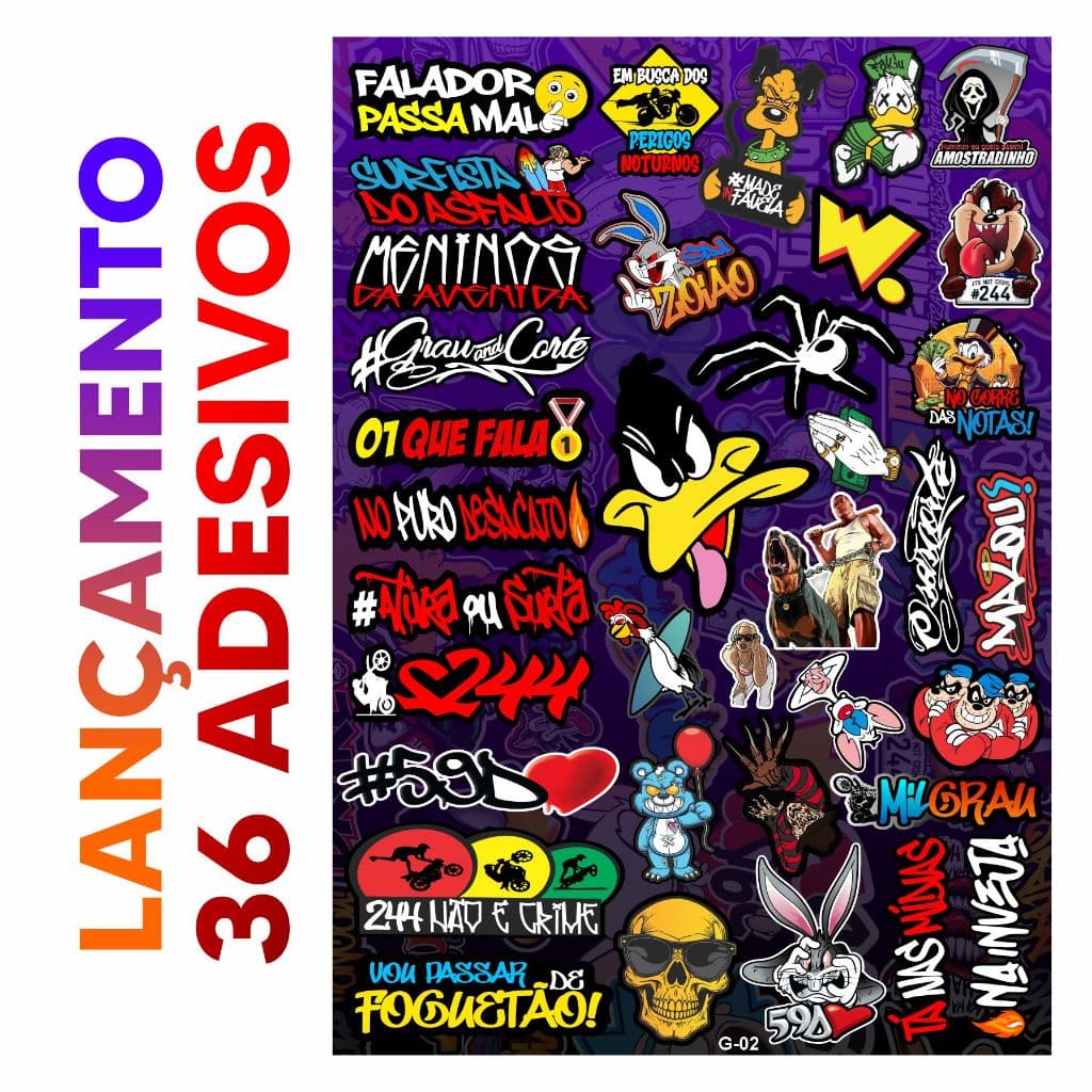 Cartela de adesivos 36 unidades - para Bike Carro Moto Capacete impreshow G-02