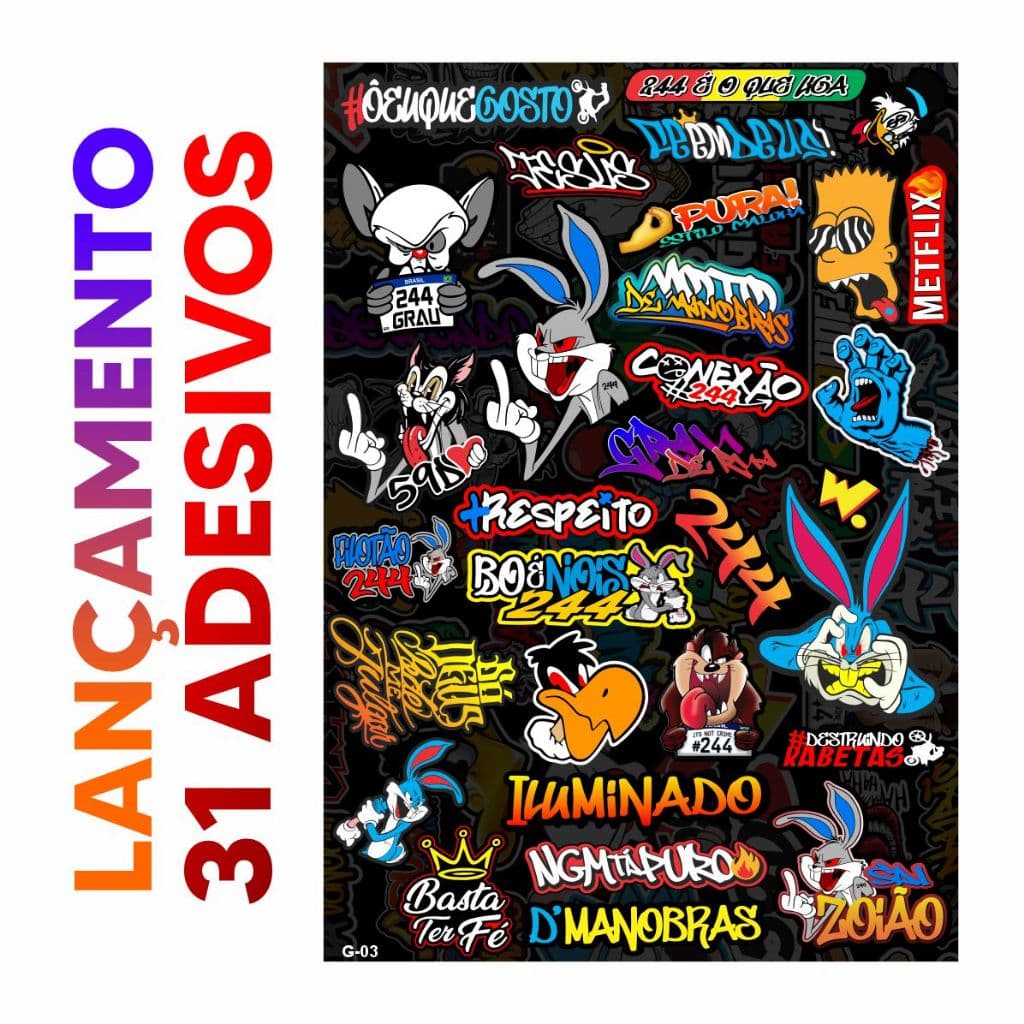 Cartela de adesivos 31 unidades - para Bike Carro Moto Capacete impreshow G-03
