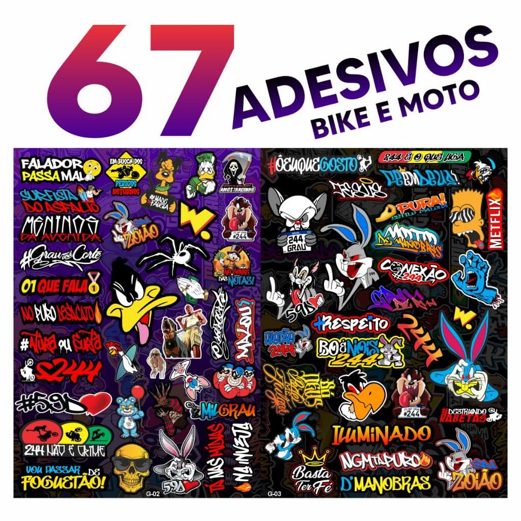 Cartela de adesivos 67 unidades - para Bike Carro Moto Capacete impreshow KC14