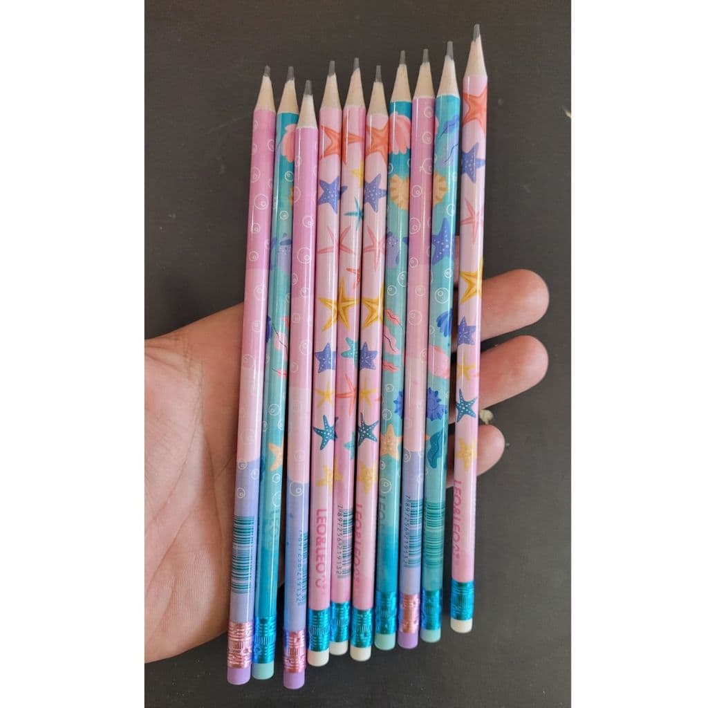 Kit 10 Lápis Com Borracha Preto LEO LEO Sortidos Vários Modelos Lápis Escolar Para Escrever