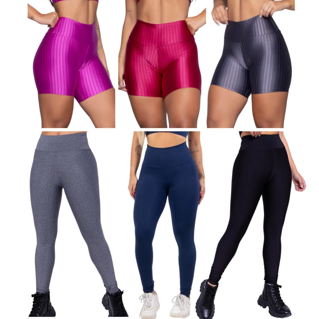 Kit 6 Legging 3 Shorts Legging Modelo 3D Fitness Academia+ 3 Calças Legging Suplex Fitness Academia