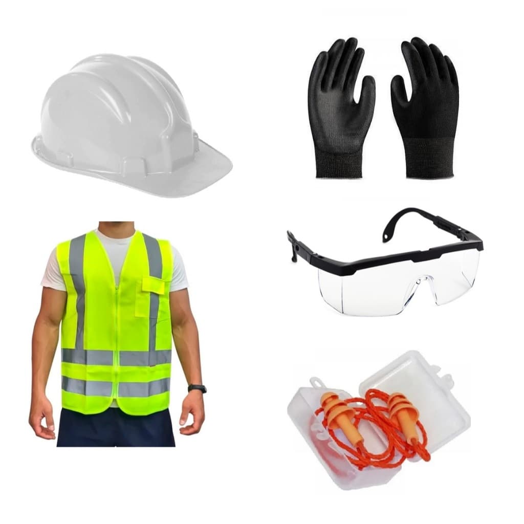 Epi Obras Capacete Luva Protetor Auricular Óculos de proteção Colete Refletivo