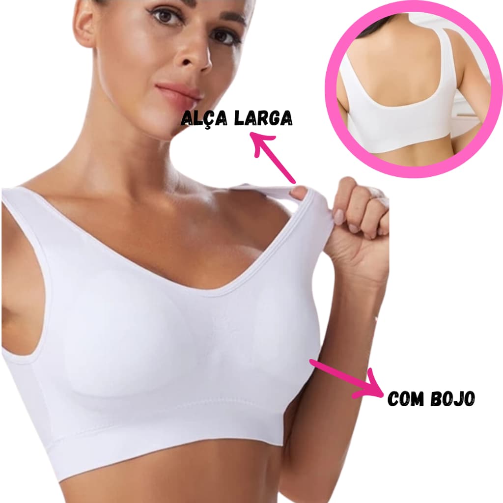 Sutiã com Bojo Top Corte a Laser Sem Costura Tecido Confortável e Alça Larga Regata