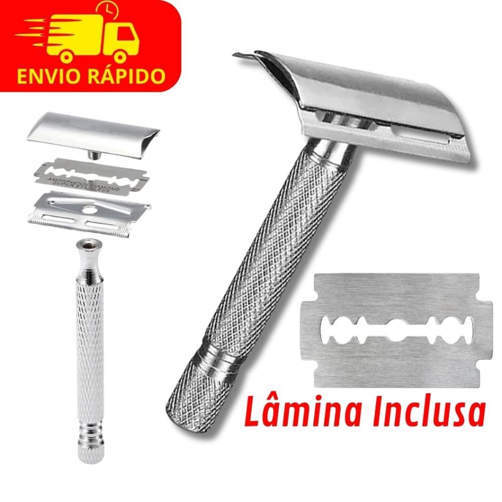 Aparelho de Barbear De Metal Retrô + 1 Lâmina Anti-Irritação