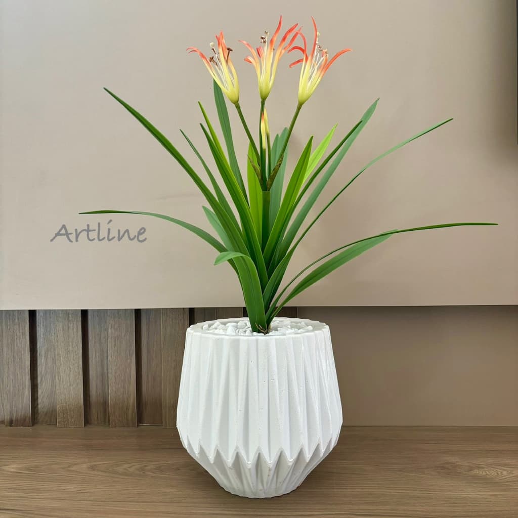 Planta Artificial Ultra Realista com Vaso Decorativo Origami Moderno(VASO+PLANTA+ARGILA+PEDRAS BRANCAS)