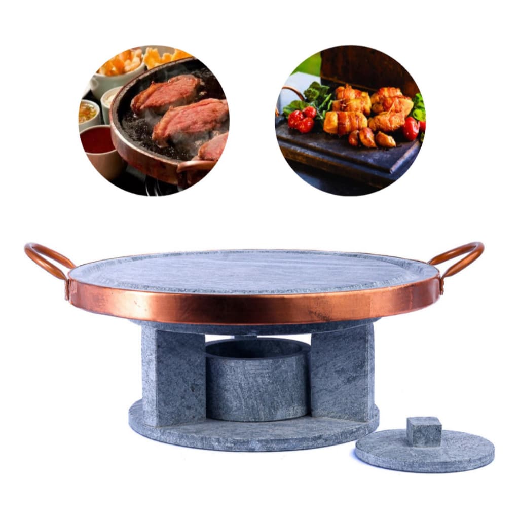 Grelha Para Carne Churrasco 27 Cm Pedra Sabão Com Rechaud Fogareiro