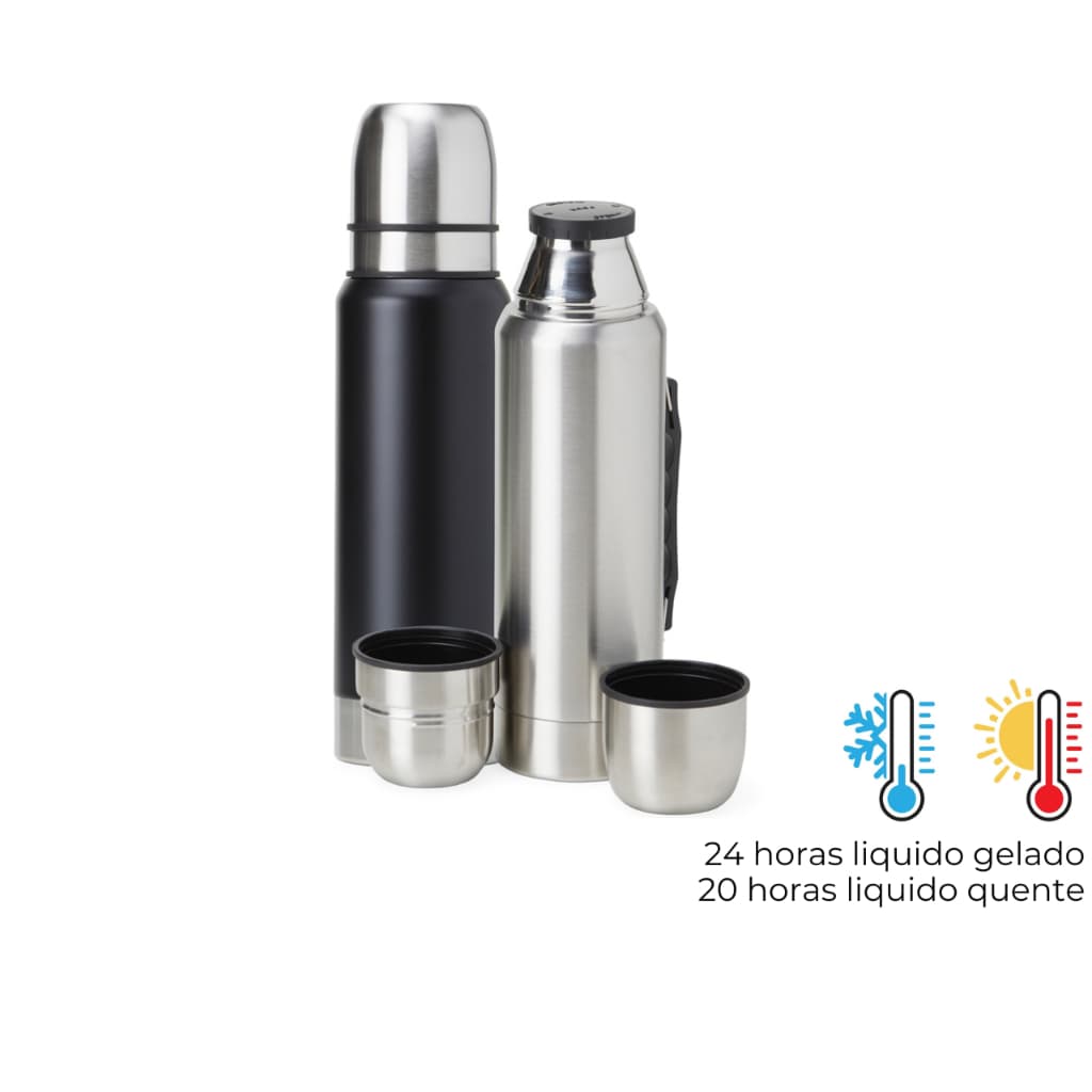 Garrafa Térmica 1 Litro Inox Parede Dupla com Alça 2 Tampas que Viram Copo