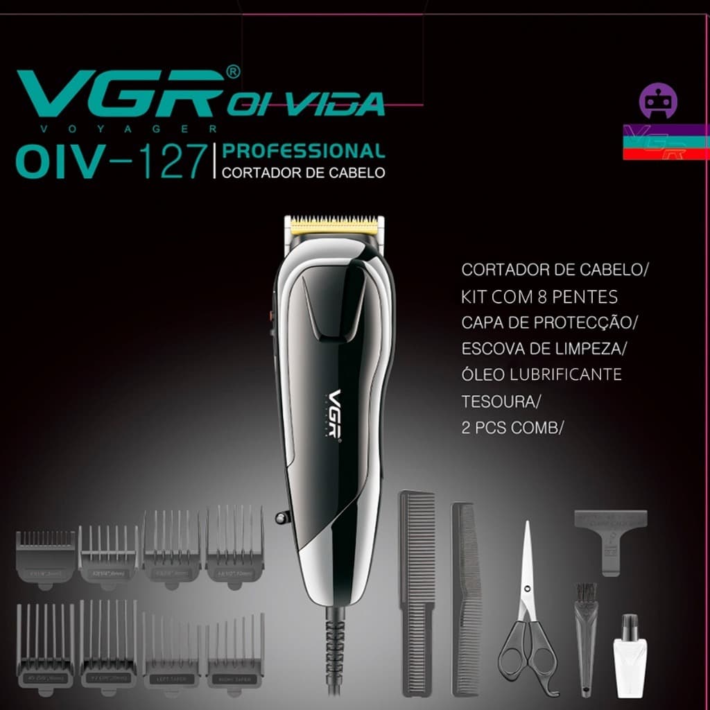 Máquina de Cortar Cabelo Com Fio Profissional V-127 | VGR