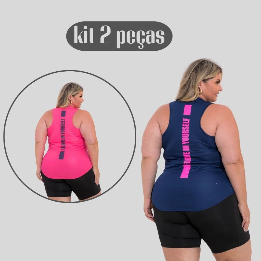 Kit 2 Regatas Plus Size Feminina Dry Fit Believe Fitness