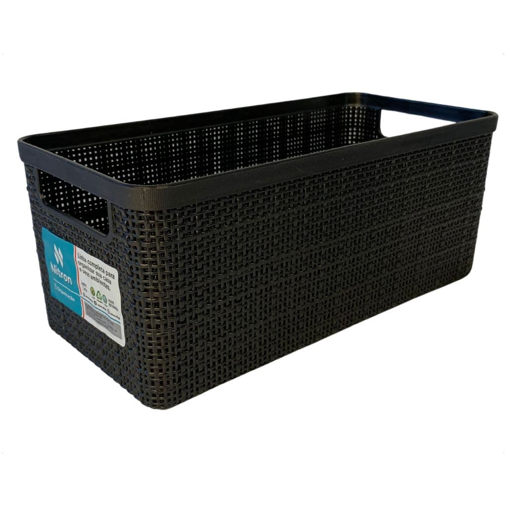 Cesto Juta Alongado Organizador Multiuso Grande Preto Plástico 7L Retangular Decorativo