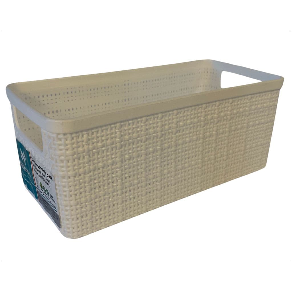 Cesto Juta Alongado Organizador Multiuso Pequeno Branco Plástico 3,2L Retangular Decorativo
