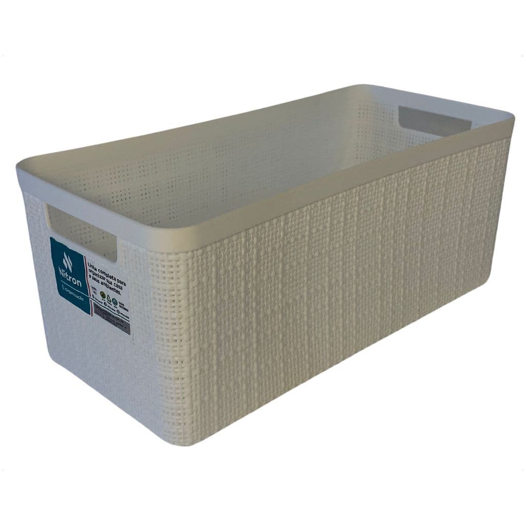 Cesto Juta Alongado Organizador Multiuso Grande Branco Plástico 7L Retangular Decorativo