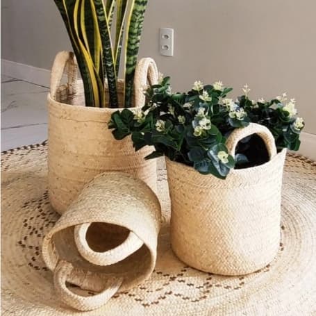 Trio de Cestos Vasos Para Plantas Carnaúba Decoração Artesanato Coisas Diferentes Natal Roupa Suja