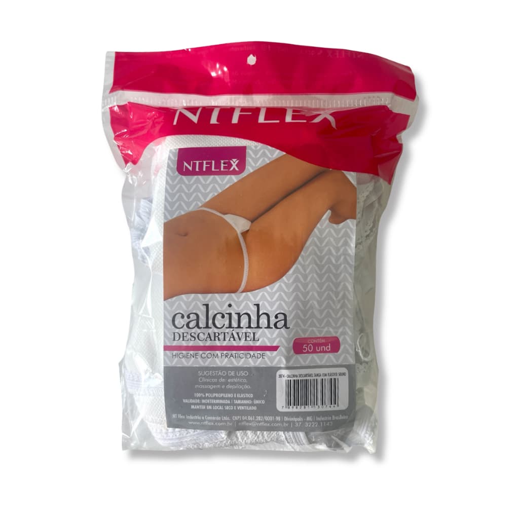 Calcinha Descartável Tanga Elástico 50 Unidades | Depilação Estética Massagem Viagem | 100% Polipropileno Branca
