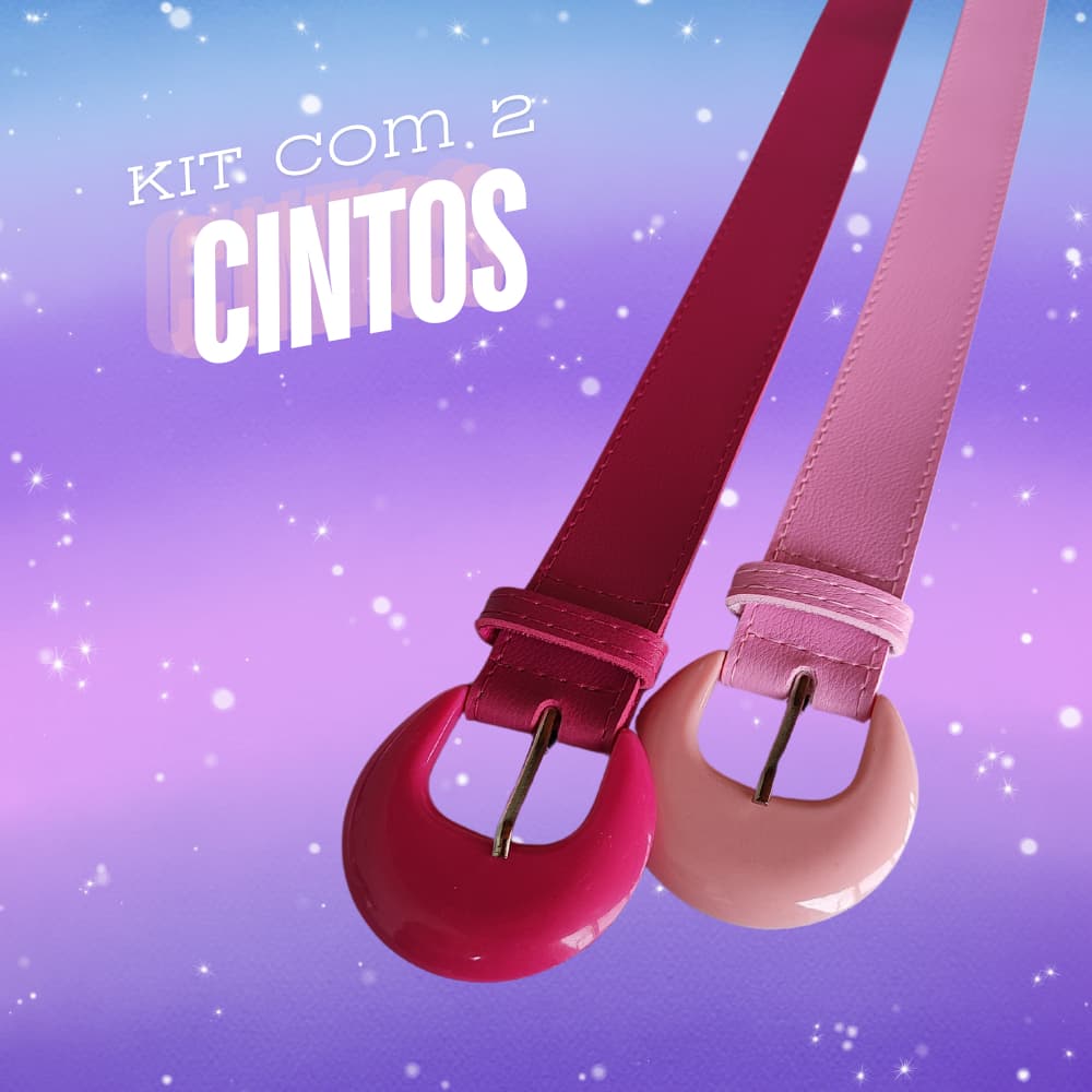 Kit com 2 Cintos Infantis Femininos Rosa e Pink em Couro Sintético Ajustável com Fivela Meia Lua