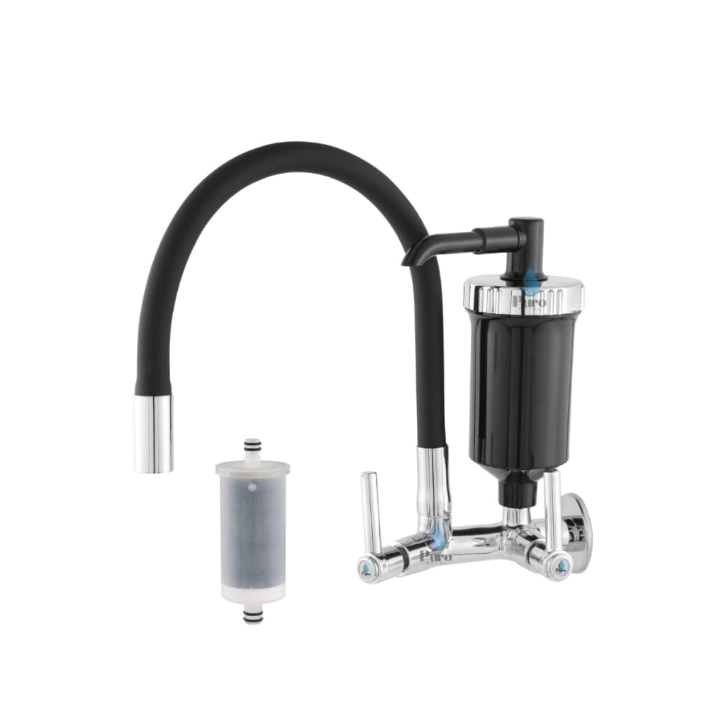 Torneira com Filtro Parede Cozinha Gourmet Flexível 1/4 Volta Preta com Refil