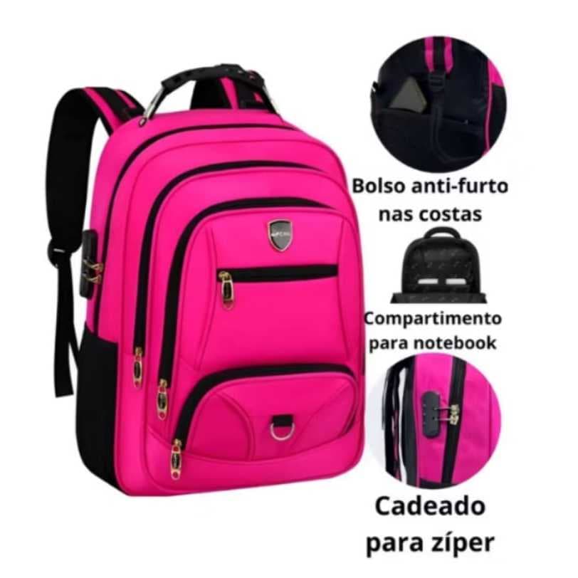 Mochila Masculina Impermeavel Anti Furto Com Cadeado Bolso Nas Costas Reforçada Grande