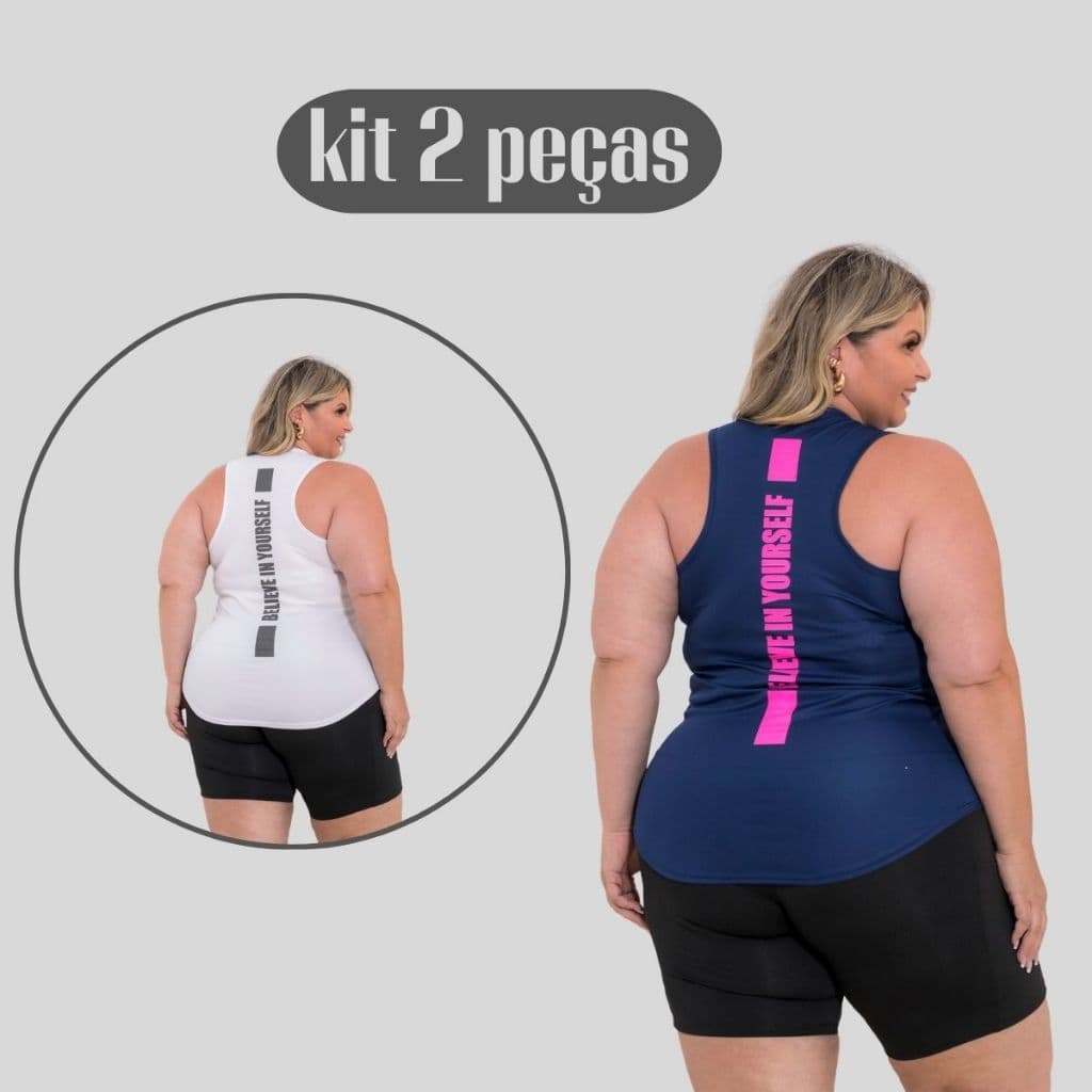 Kit 2 Regata Plus Size Believe Feminina Camiseta Academia Dry Fit
