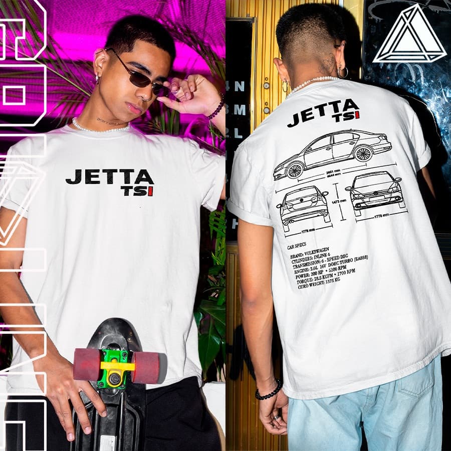 Camiseta Básica ou Oversized Jetta Tsi Turbo Edition VW Personalizado Frente e Costa Unissex