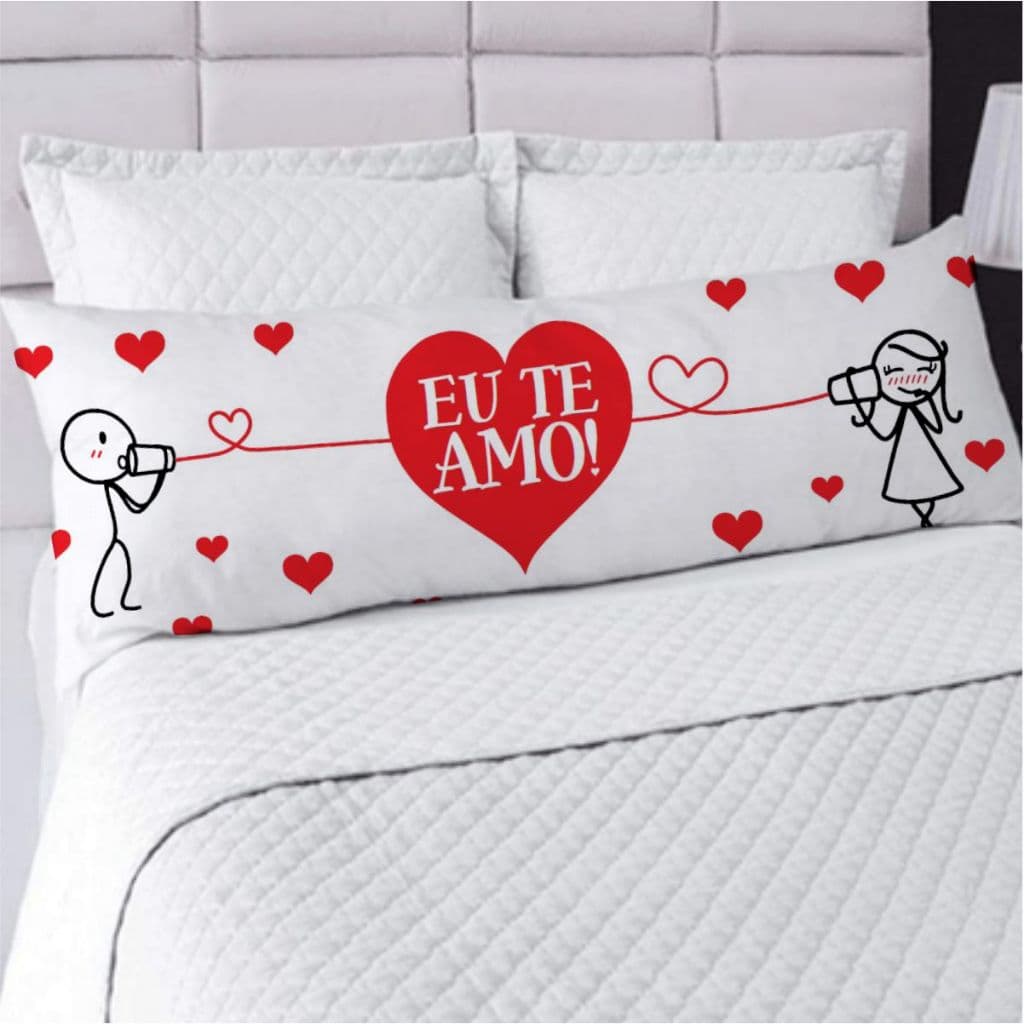 Fronha Avulsa ou Kit Fronha com Travesseiro de Corpo Xuxão Estampa Eu Te Amo Casal Apaixonado